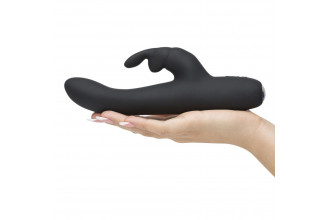 Черный вибратор с клиторальным отростком Greedy Girl Slimline Rabbit Vibrator - 22,8 см.