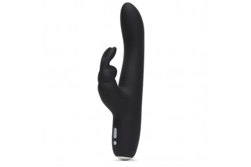 Черный вибратор с клиторальным отростком Greedy Girl Slimline Rabbit Vibrator - 22,8 см.