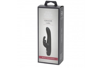 Черный вибратор с клиторальным отростком Greedy Girl Slimline Rabbit Vibrator - 22,8 см.