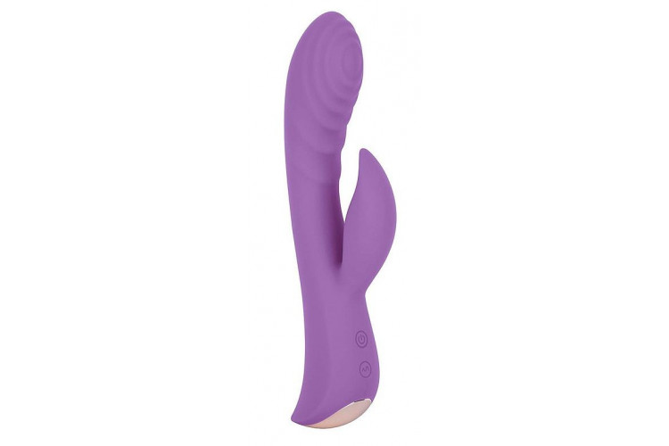 Фиолетовый вибромассажер-кролик 5 Silicone Ripple Passion - 19,1 см.