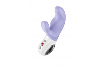 Сиреневый вибратор с клиторальным стимулятором Miss Bi - 17 см.