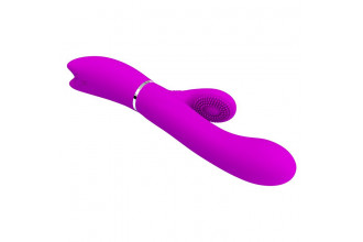 Лиловый вибратор-кролик с подвижной клиторальной щеточкой Clitoris Vibrator - 20,8 см.