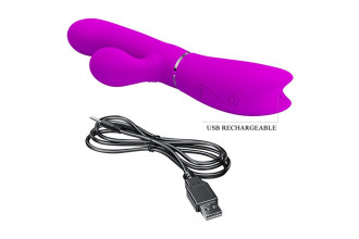 Лиловый вибратор-кролик с подвижной клиторальной щеточкой Clitoris Vibrator - 20,8 см.