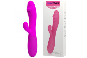 Лиловый перезаряжаемый вибратор Snappy с клиторальным отростком - 19,5 см.