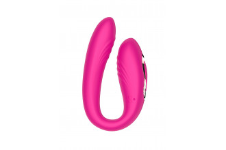Розовый U-образный вибратор с вращающейся вагинальной частью Розовый U-образный вибратор с вращающейся вагинальной частью