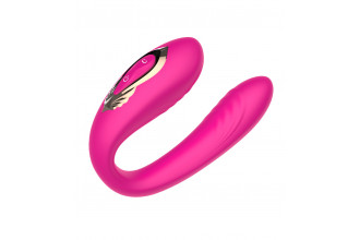 Розовый U-образный вибратор с вращающейся вагинальной частью Розовый U-образный вибратор с вращающейся вагинальной частью