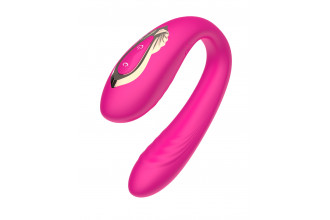 Розовый U-образный вибратор с вращающейся вагинальной частью Розовый U-образный вибратор с вращающейся вагинальной частью