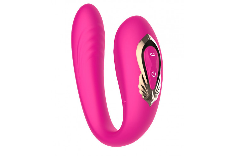 Розовый U-образный вибратор с вращающейся вагинальной частью Розовый U-образный вибратор с вращающейся вагинальной частью