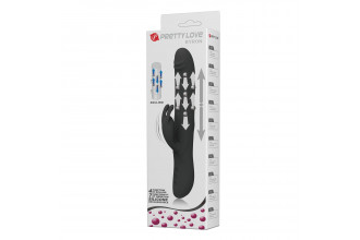 Черный вибратор-кролик Byron с движущимися шариками - 25 см.