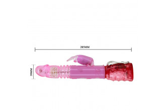 Розовый вибратор-кролик с ротацией и возвратно-поступательным движением Rough - 28,5 см.
