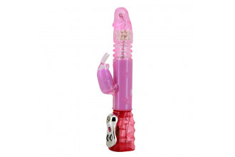 Розовый вибратор-кролик с ротацией и возвратно-поступательным движением Rough - 28,5 см.