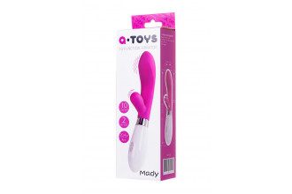 Розовый силиконовый вибратор с клиторальным стимулятором A-Toys Mady - 20,4 см.