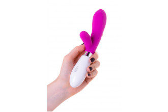 Розовый силиконовый вибратор с клиторальным стимулятором A-Toys Mady - 20,4 см.