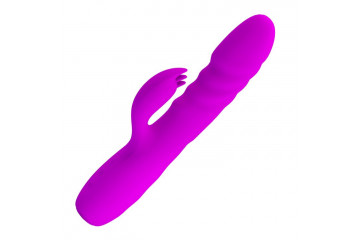 Лиловый вибратор с клиторальным стимулятором Melanie - 20,5 см.