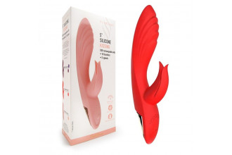 Красный вибратор-кролик 5’’ Silicone Kissing - 20,2 см.