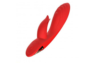 Красный вибратор-кролик 5’’ Silicone Kissing - 20,2 см.