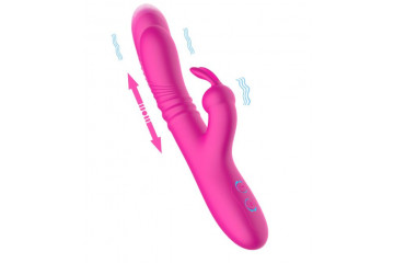 Розовый вибратор-кролик с функцией поступательных движений - 24,3 см.