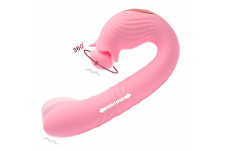 Розовый вибратор Selove Campanula с вращающимся стимулятором клитора - 18,2 см.