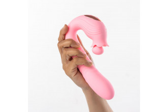 Розовый вибратор Selove Campanula с вращающимся стимулятором клитора - 18,2 см.