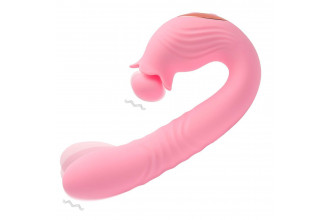 Розовый вибратор Selove Campanula с вращающимся стимулятором клитора - 18,2 см.
