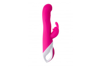 Розовый вибратор с клиторальным стимулятором ELLY с подогревом - 21,5 см.