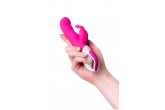 Розовый вибратор с клиторальным стимулятором ELLY с подогревом - 21,5 см.