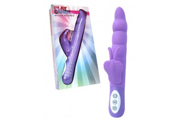 Фиолетовый вибромассажер с клиторальным стимулятором в виде бабочки PLAY CANDI WIGGLE BUTTERFLY - 17 см.