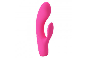 Розовый вибратор с клиторальным отростком Tim - 15,5 см.