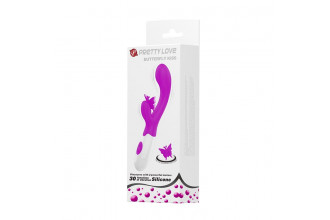 Лиловый вибратор с клиторальным стимулятором-бабочкой Butterfly Kiss - 19,9 см.