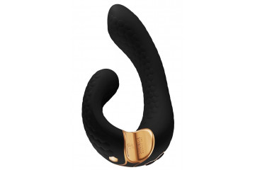 Черный гибкий вибростимулятор MIYO с двумя моторами - 18,5 см.