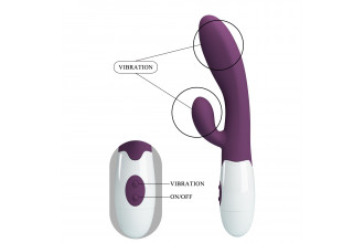 Сливовый вибратор со стимулятором клитора Alvis - 20 см.