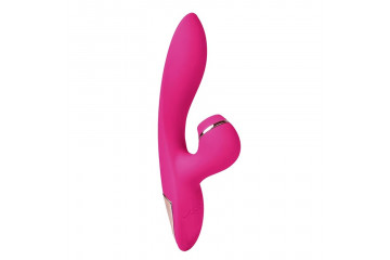 Розовый вибратор-кролик с вакуумной стимуляцией 5’’ Silicone Suction Kiss - 20,3 см.