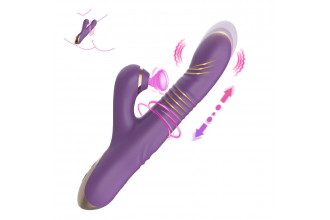Фиолетовый вибратор-кролик с возвратно-поступательной стимуляцией