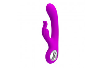 Лиловый вибромассажер с клиторальным отростком Hot Rabbit - 19 см.