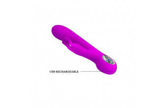 Лиловый вибромассажер с клиторальным отростком Hot Rabbit - 19 см.
