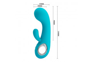 Бирюзовый вибратор Chris с клиторальным отростком - 15,4 см.
