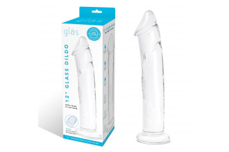 Большой стеклянный стимулятор 12’’ Glass Dildo With Veins & Flat Base - 28 см.
