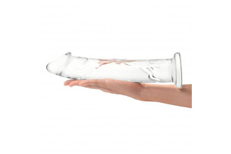 Большой стеклянный стимулятор 12’’ Glass Dildo With Veins & Flat Base - 28 см.