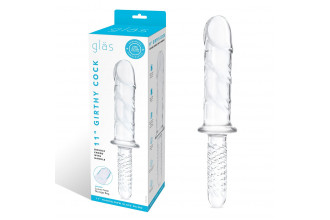 Стеклянный фаллоимитатор с рукоятью 11’’ Girthy Cock Double Ended With Handle - 28 см.