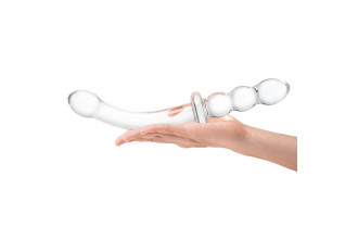 Прозрачный ребристый двусторонний стимулятор Ribbed G-Spot - 30 см.