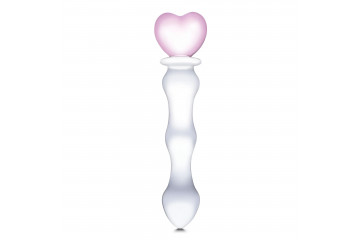 Стеклянный фаллоимитатор с сердцем в основании - 20,3 см.