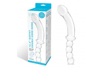 Стеклянный двусторонний фаллоимитатор 12,5’’ Girthy Double Sided Dong With Anal Bead Grip Handle - 32 см.