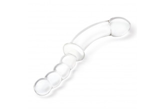 Стеклянный двусторонний фаллоимитатор 12,5’’ Girthy Double Sided Dong With Anal Bead Grip Handle - 32 см.