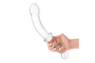 Стеклянный двусторонний фаллоимитатор 12,5’’ Girthy Double Sided Dong With Anal Bead Grip Handle - 32 см.