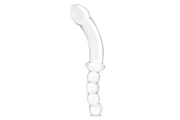 Стеклянный двусторонний фаллоимитатор 12,5’’ Girthy Double Sided Dong With Anal Bead Grip Handle - 32 см.