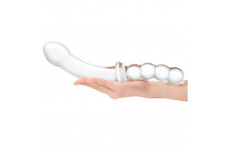 Стеклянный двусторонний фаллоимитатор 12,5’’ Girthy Double Sided Dong With Anal Bead Grip Handle - 32 см.