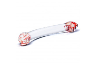 Изогнутый двусторонний фаллос из стекла Red Head - 22 см.
