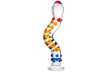 Изогнутый стеклянный фаллос с объемными точками - 20 см.