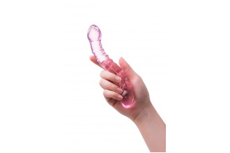 Двусторонний розовый фаллос с рёбрами и точками - 20,5 см.