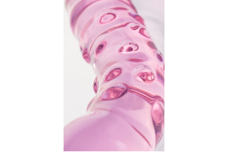 Двусторонний розовый фаллос с рёбрами и точками - 20,5 см.